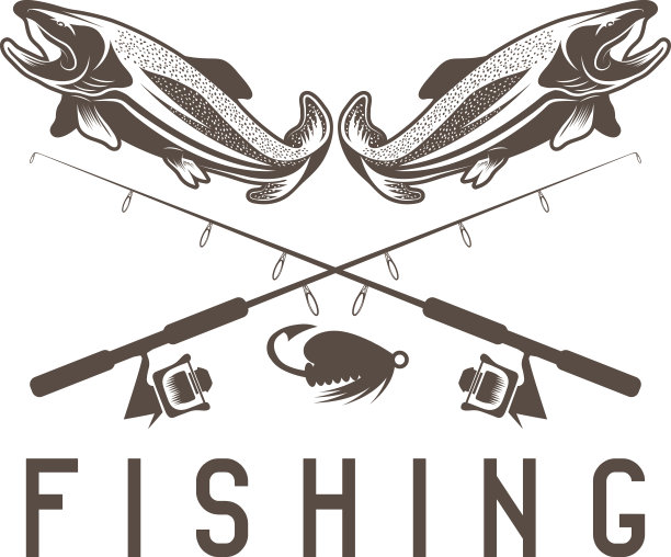 复古钓鱼矢量设计模板与鳟鱼图片下载