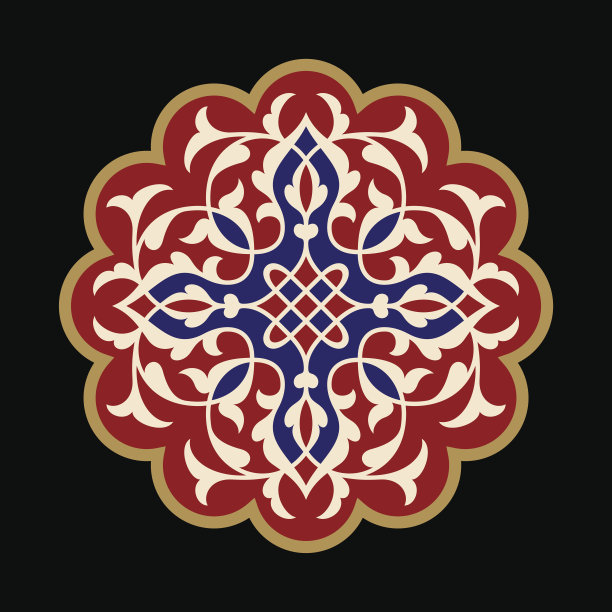 花卉曼陀罗：复古装饰元素东方图案矢量插画图片下载