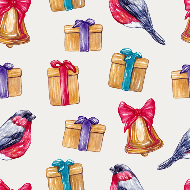 水彩圣诞无缝图案。图片下载