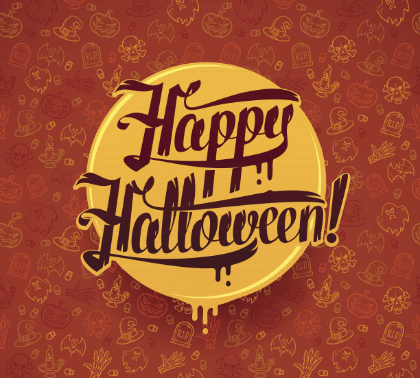 万圣节快乐短信在明亮的纹理棕色的背景手写字母图片下载