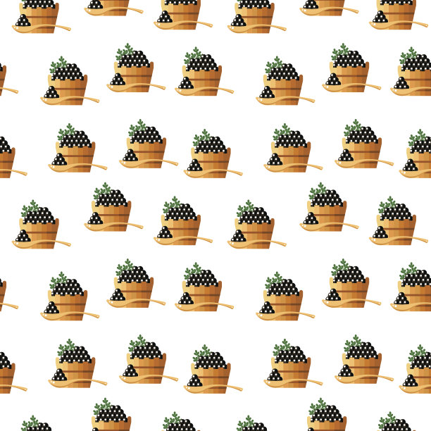 黑鱼子酱在木桶和勺子无缝模式图片下载