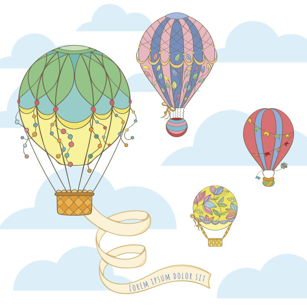 热气球在空中的请帖图片下载