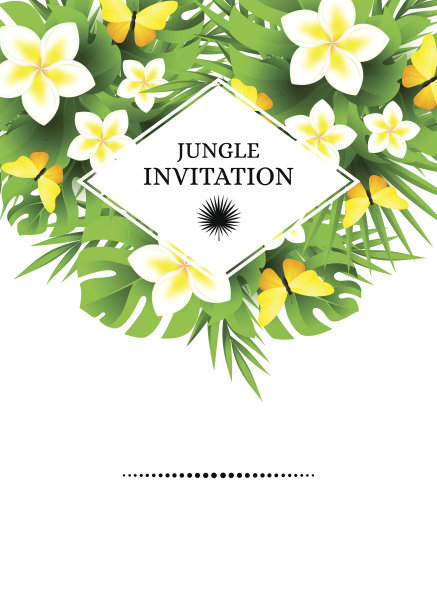 热带邀请背景与异国的花和黄色但图片下载