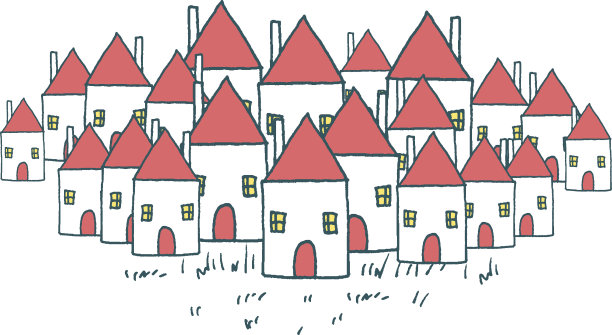 可爱的小村庄有红屋顶的房子，手绘素描图片下载