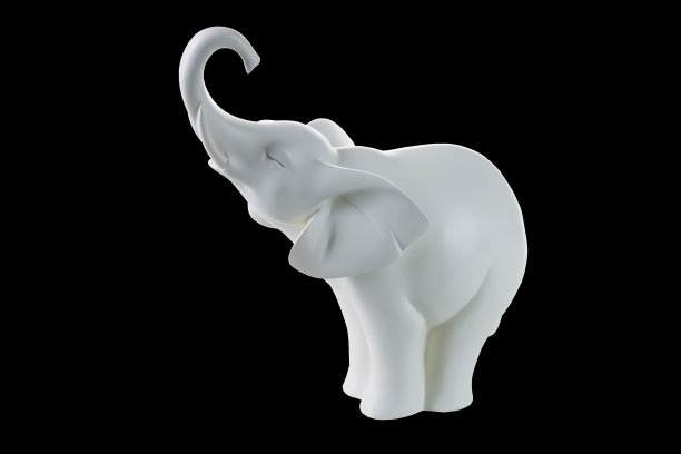 黑色背景上的白象图片下载