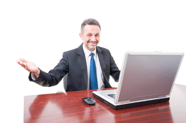 成功的执行经理做欢迎的手势图片下载