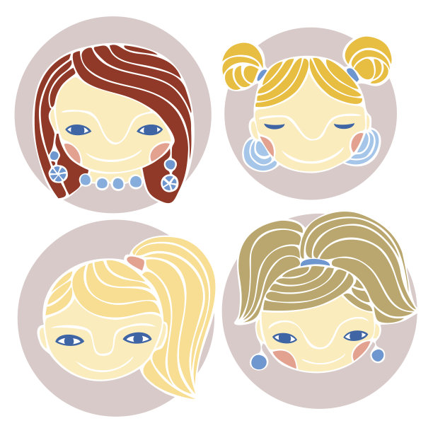 一组可爱的卡通女孩。五彩缤纷的矢量插图。图片下载