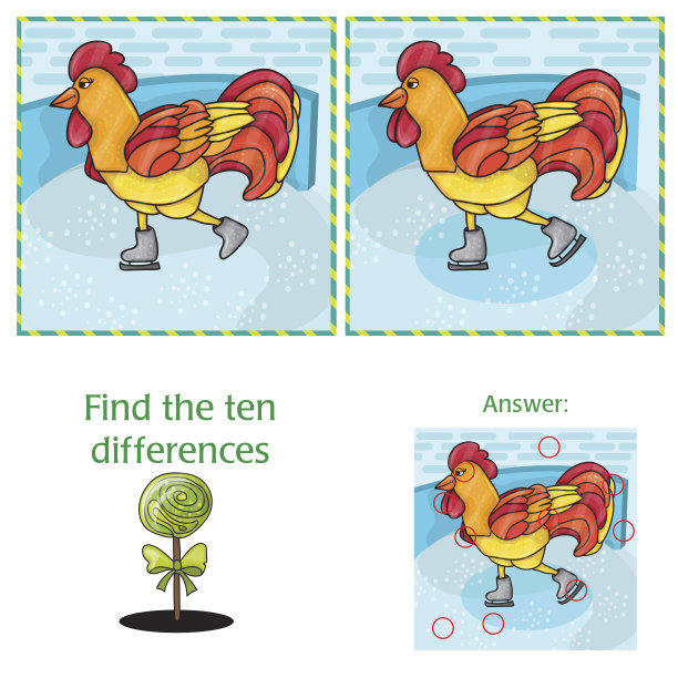 鸡鸟在环上滑冰-找出差异图片下载