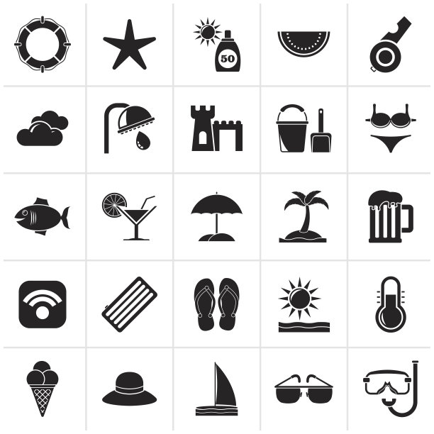 黑色海滩，度假村和娱乐偶像图片下载