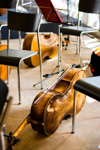 大提琴站在地板上图片下载