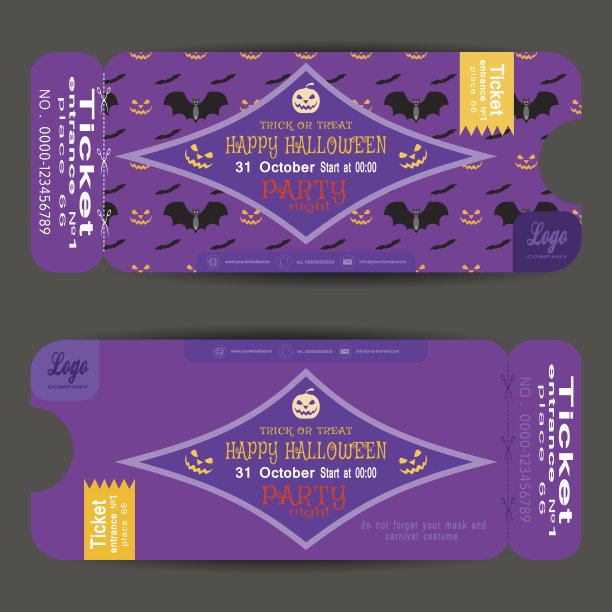 万圣节派对的门票，背景是紫丁香图片下载
