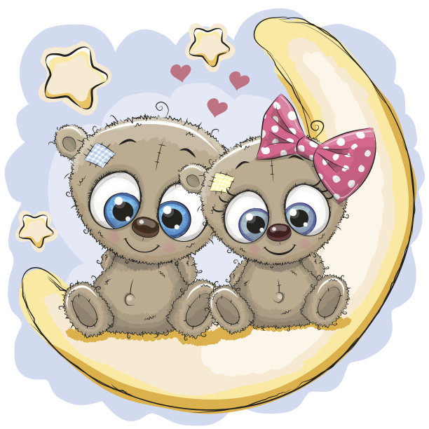 月亮上的两只可爱的小熊图片下载