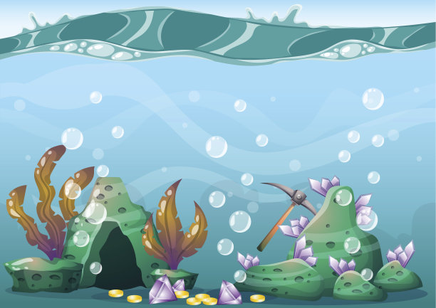 卡通矢量水下宝藏背景与分离层图片下载