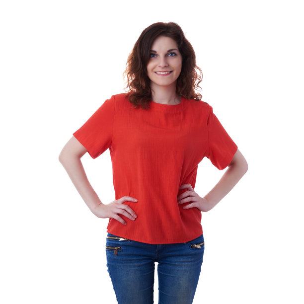 微笑的年轻女子在白色孤立的背景图片下载