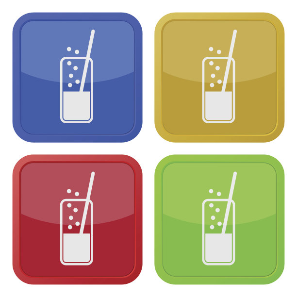 一套四个方形的图标-玻璃，饮料和吸管图片下载