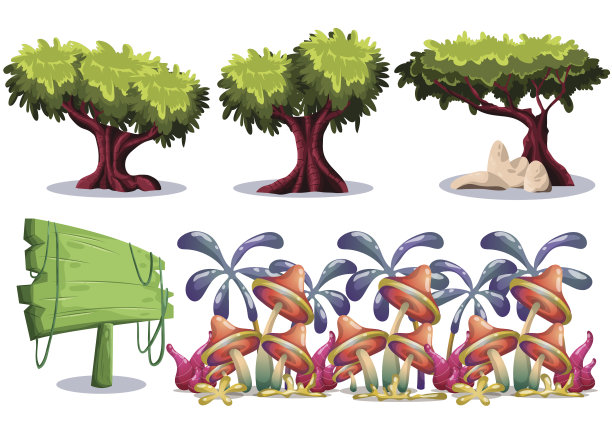 卡通向量自然景观对象与分离的层图片下载