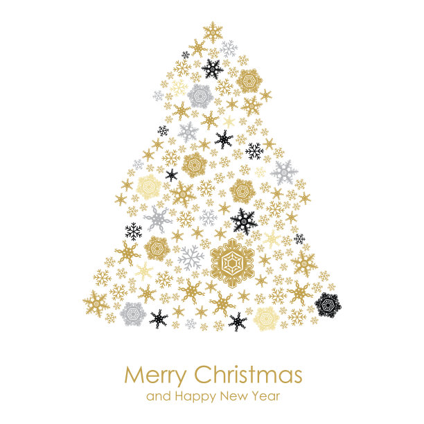 圣诞贺卡与金色雪花杉树图片下载