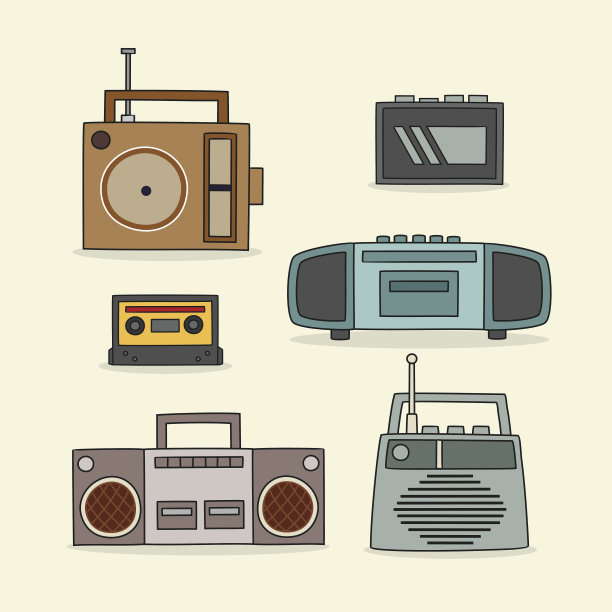 复古电台手绘图标。矢量图图片下载