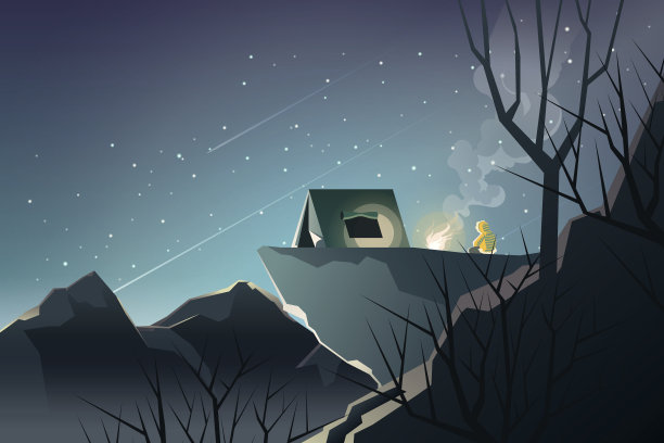 晚上在悬崖上露营图片下载