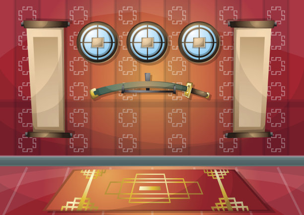 卡通矢量插图室内中式房间与分隔层图片下载