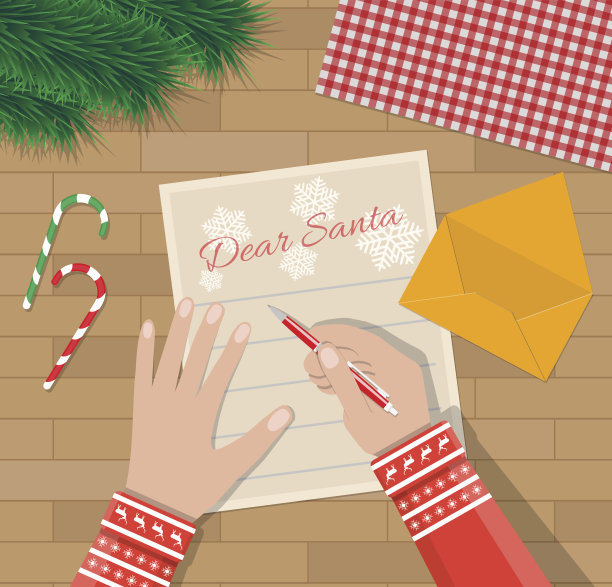 孩子用钢笔写信给圣诞老人图片下载
