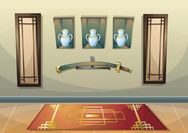 卡通矢量插图室内中式房间与分隔层图片下载