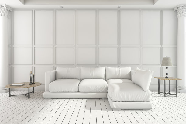 经典客厅的白色软沙发3d渲染素材图片