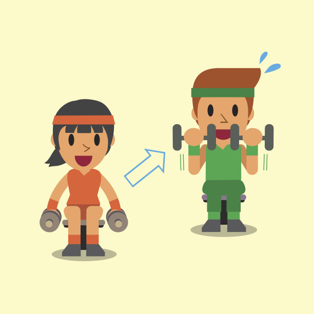 卡通男男女女在做哑铃曲步练习图片下载