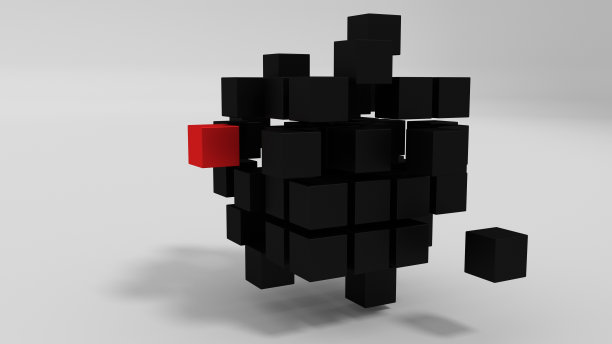 红色独特的立方体3d渲染图片下载