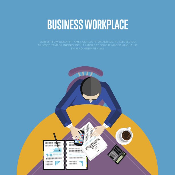 俯视图商务工作场所在平坦的风格图片下载