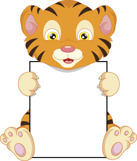 可爱的小老虎卡通和空白标志图片下载