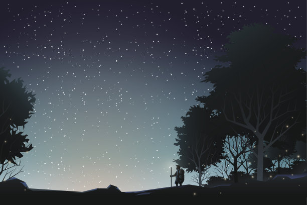 冒险家的旅程在森林里看星星素材图片