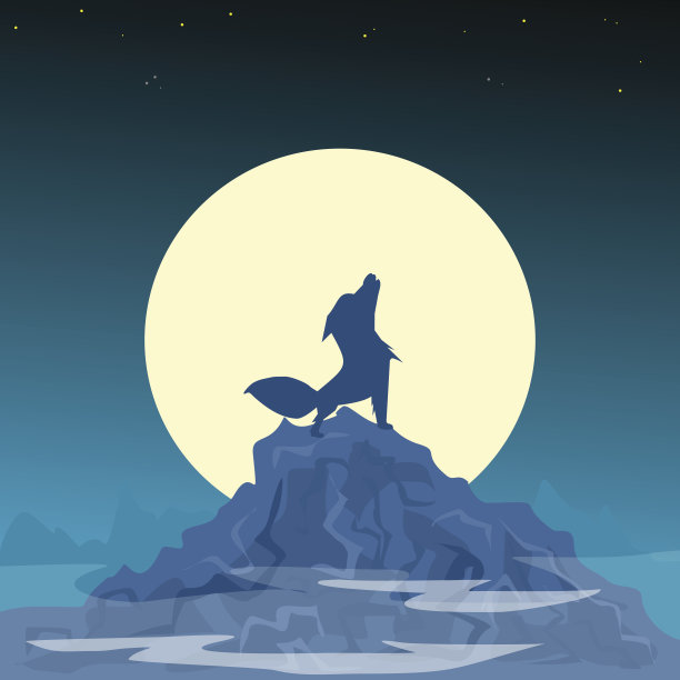 万圣节的夜晚背景有山、狼和月亮。矢量插图。图片下载