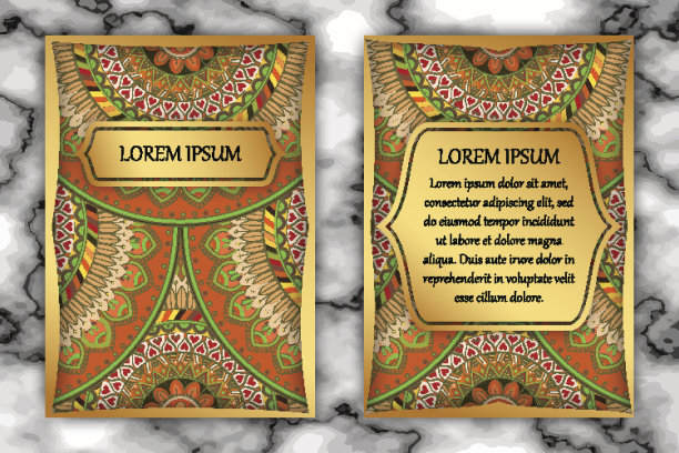 邀请卡设计模板与曼陀罗，精致的花卉图案。图片下载