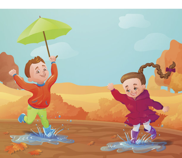 秋天的背景与有趣的微笑的孩子。季节性销售海报图片下载