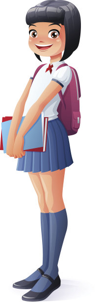 向量可爱的亚洲年轻学生女孩站在书。图片下载