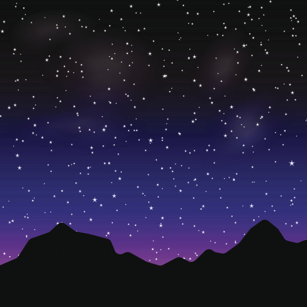 矢量美丽的夜晚景观与星星和剪影山图片下载