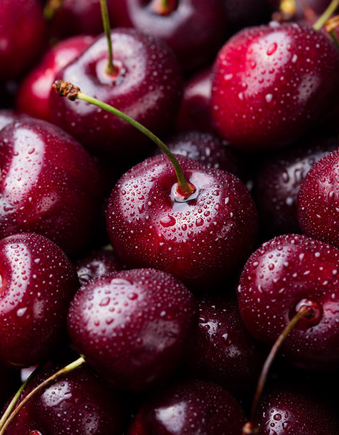 新鲜成熟的黑樱桃背景俯视图特写图片下载