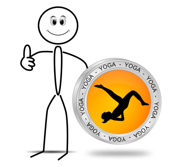 Stickman与瑜伽按钮- 3D插图图片下载
