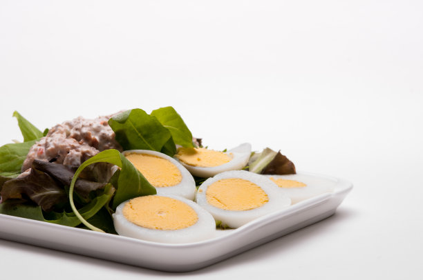 白色背景的金枪鱼沙拉图片下载