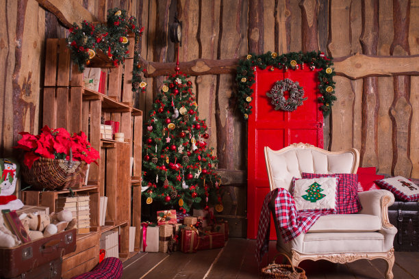 室内装饰有圣诞风格。没有人。家里舒适图片下载
