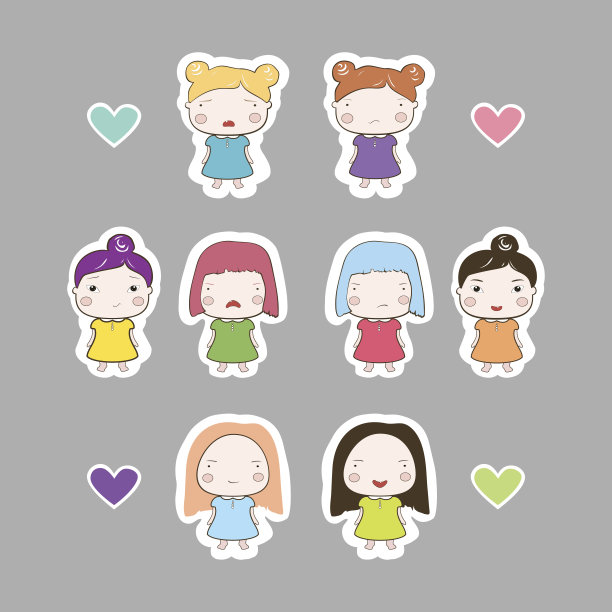 卡通宝贝女孩剪纸风格集图片下载