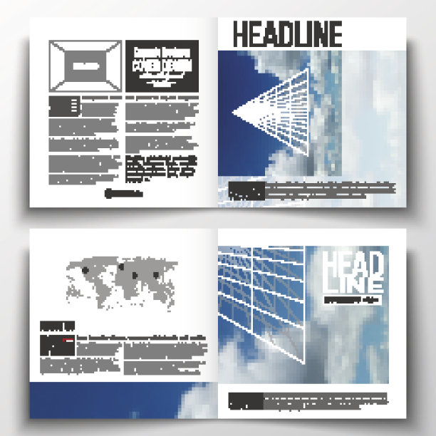 一套方形设计宣传册模板。美丽的蓝天，抽象图片下载