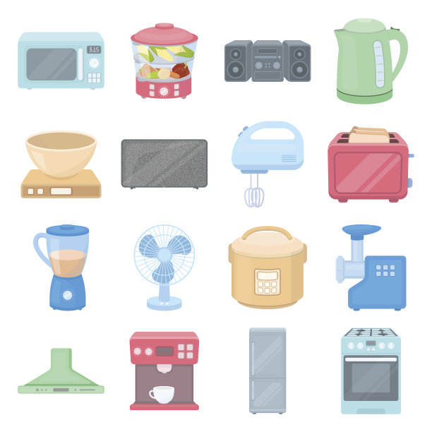 家用电器卡通式设置图标。大的集合图片下载