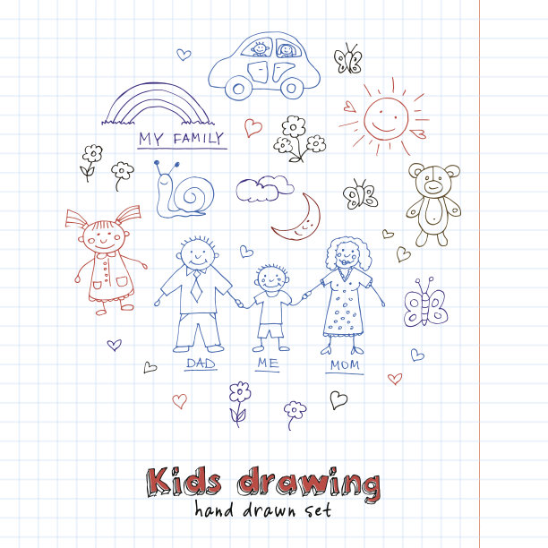 儿童绘画涂鸦集。复古插画的身份图片下载