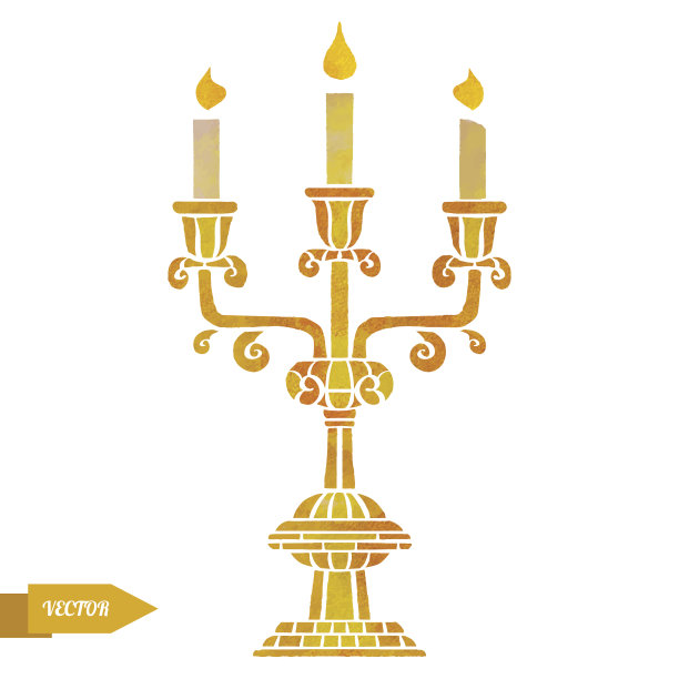 古董水彩烛台与燃烧的蜡烛图片下载