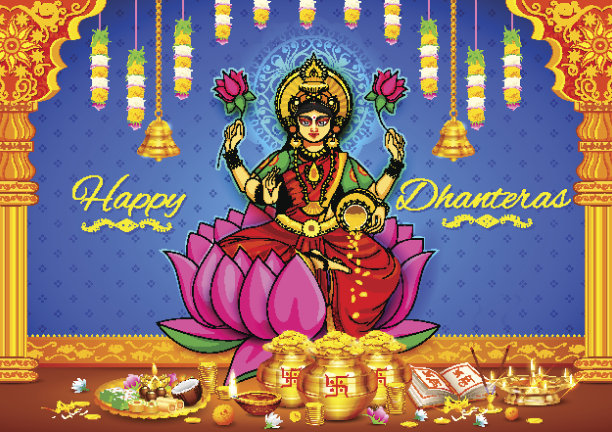 女神拉克希米在快乐排灯节的节日涂鸦背景图片下载