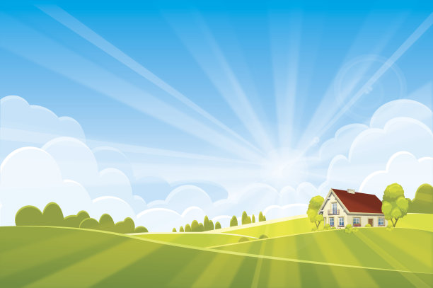 日出夏季或春季景观矢量插图素材图片