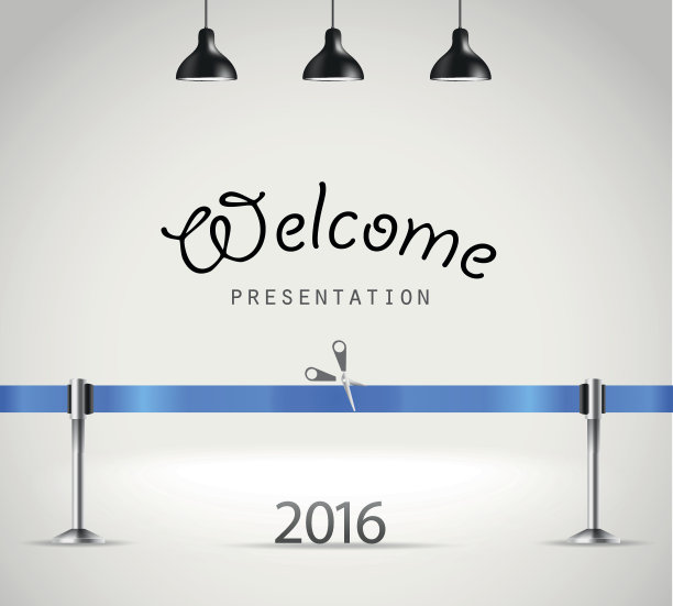 逼真的明亮舞台与灯和缎带。表示向量模板图片下载