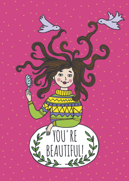 时尚漂亮的卡片与插图女孩图片下载